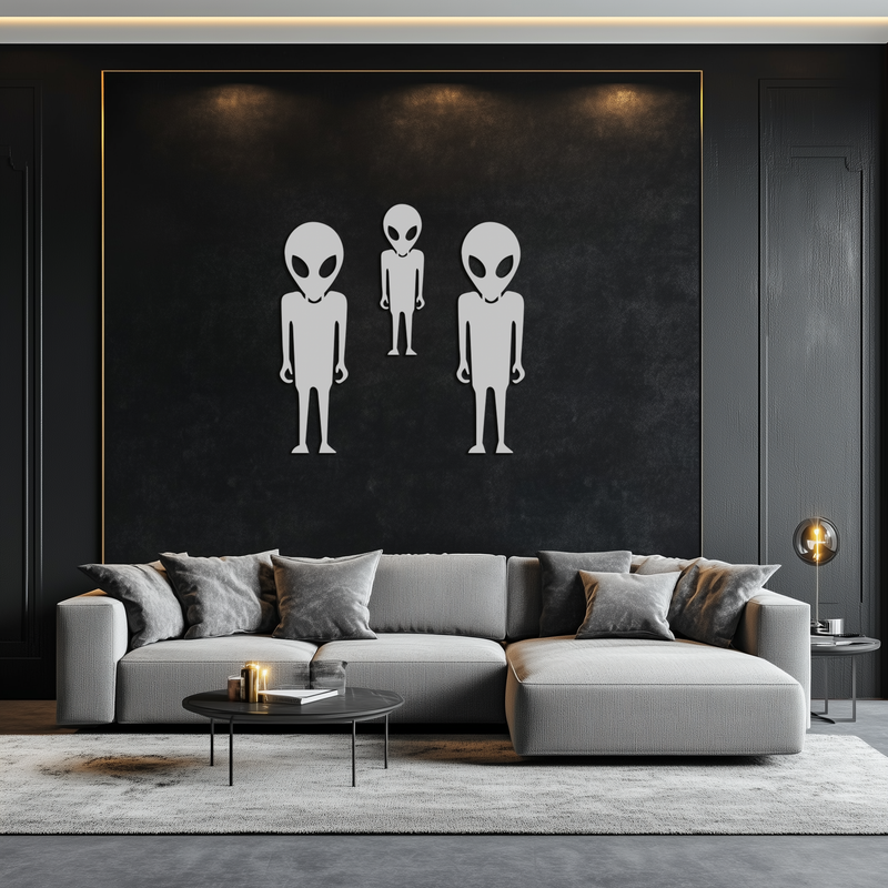 Alien Trio Metal Wall Art - Futuristic Sci-Fi Themed Wall Decor - KAF097