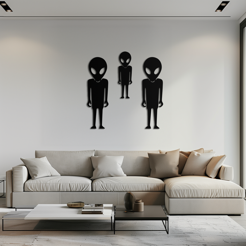 Alien Trio Metal Wall Art - Futuristic Sci-Fi Themed Wall Decor - KAF097