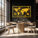 Geometric World Map Metal Wall Art - Modern Minimalist Steel Wall Decor - KAF098