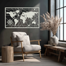 Geometric World Map Metal Wall Art - Modern Minimalist Steel Wall Decor - KAF098