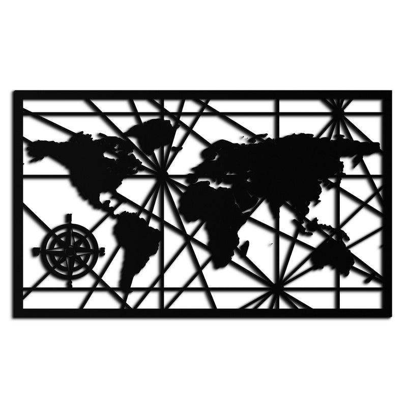 Geometric World Map Metal Wall Art - Modern Minimalist Steel Wall Decor - KAF098
