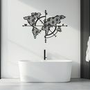Geometric World Map Metal Wall Art - Modern Compass Wall Decor - KAF099