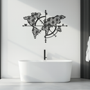 Geometric World Map Metal Wall Art - Modern Compass Wall Decor - KAF099