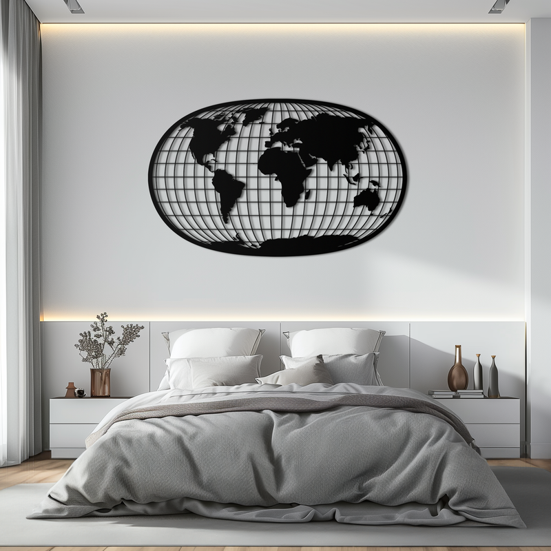 World Map Metal Wall Art - Globe Projection Steel Wall Decor - KAF103