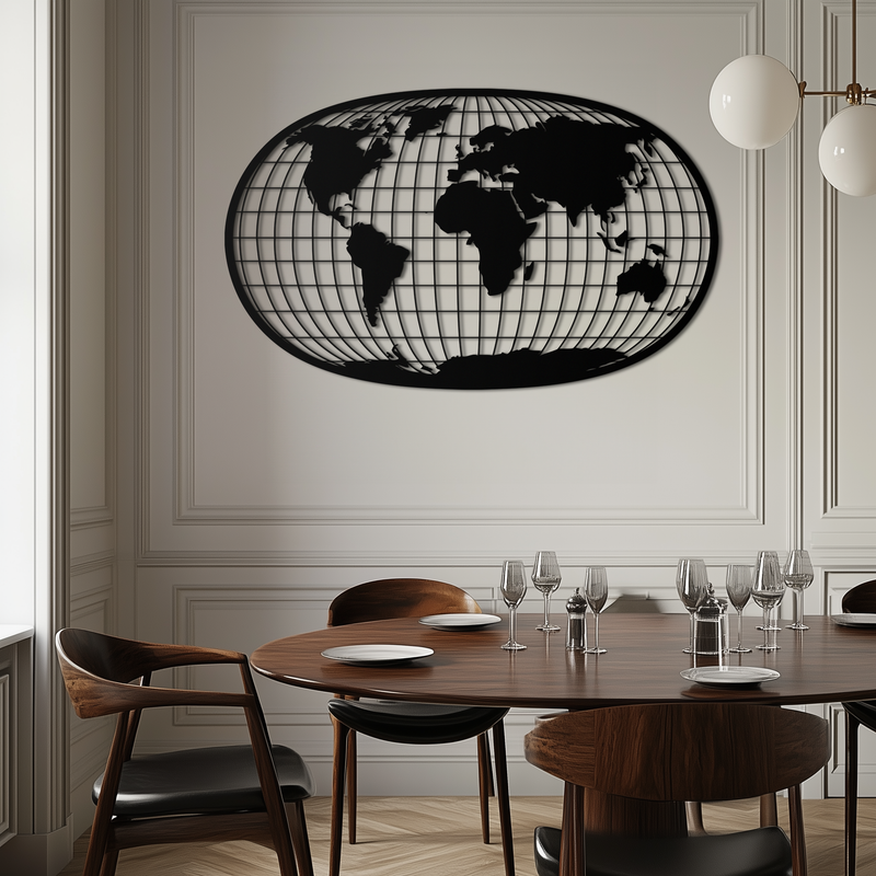 World Map Metal Wall Art - Globe Projection Steel Wall Decor - KAF103