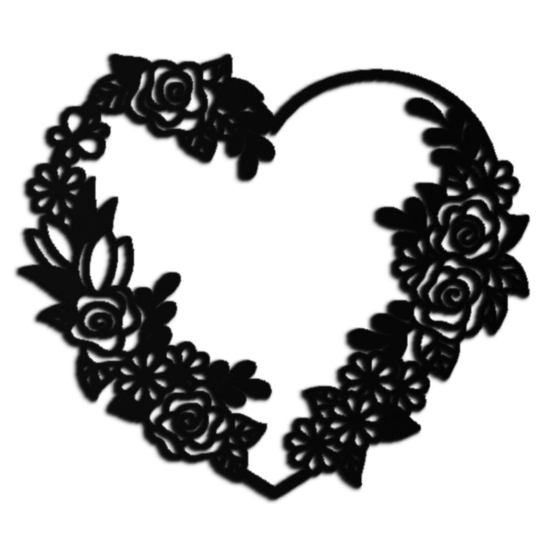 Floral Heart Metal Wall Art - Elegant Steel Rose Wreath - KAF107