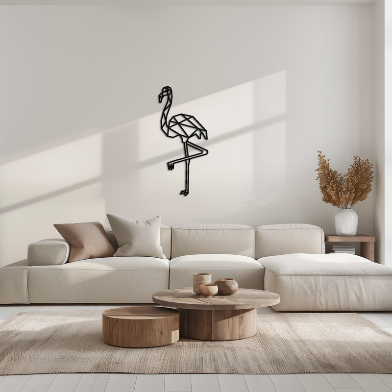 Geometric Flamingo Metal Wall Art - Modern Minimalist Steel Decor - KAF110