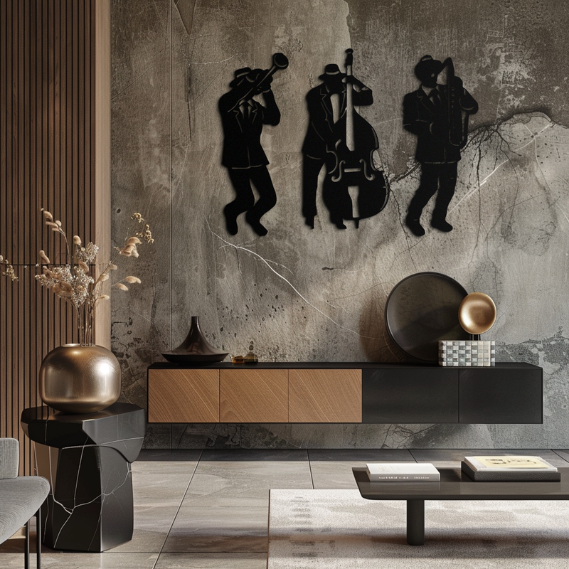 Jazz Musicians Metal Wall Art - 3-Piece Silhouette Music Decor - KAF111