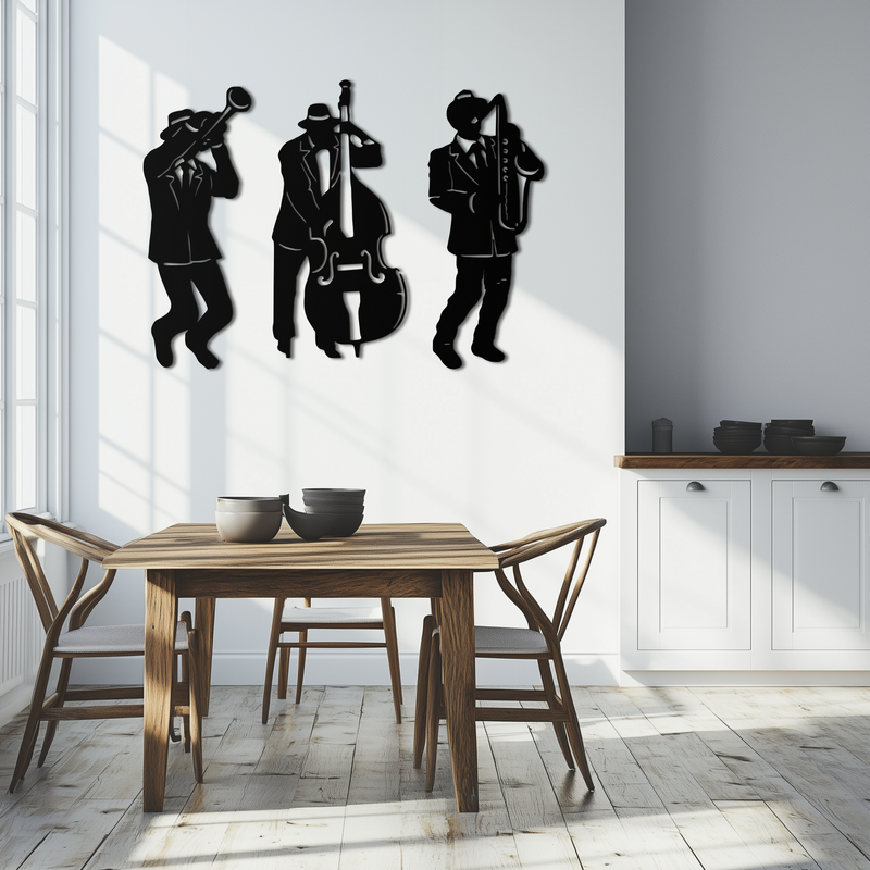 Jazz Musicians Metal Wall Art - 3-Piece Silhouette Music Decor - KAF111