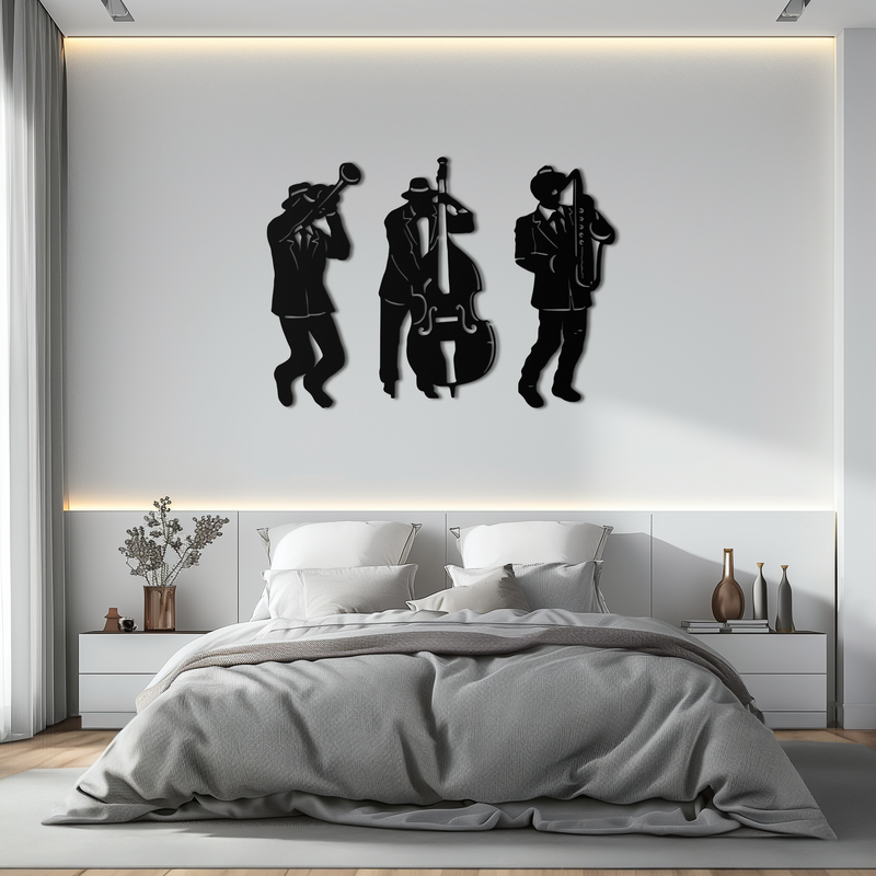 Jazz Musicians Metal Wall Art - 3-Piece Silhouette Music Decor - KAF111