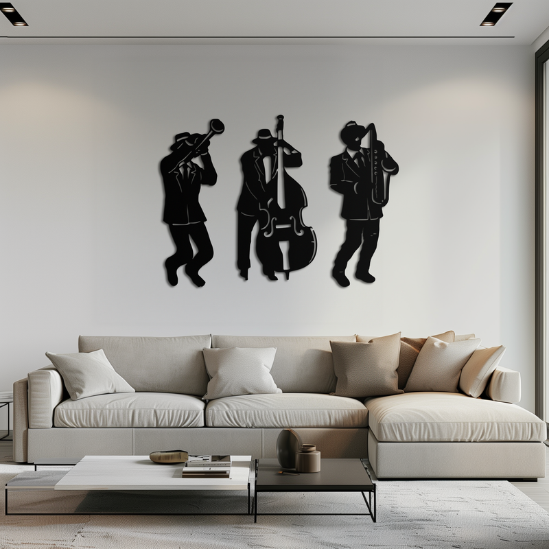 Jazz Musicians Metal Wall Art - 3-Piece Silhouette Music Decor - KAF111