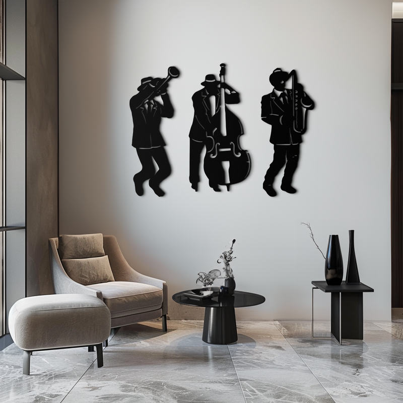 Jazz Musicians Metal Wall Art - 3-Piece Silhouette Music Decor - KAF111