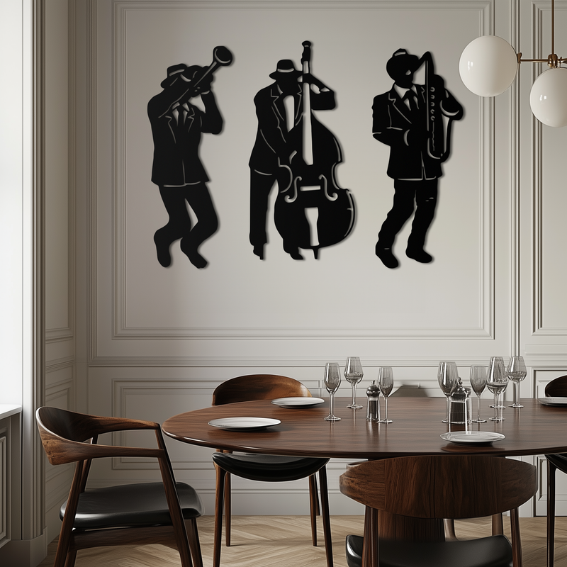 Jazz Musicians Metal Wall Art - 3-Piece Silhouette Music Decor - KAF111