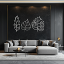 Geometric Leaf Trio Metal Wall Art - Modern Botanical Steel Decor - KAF114