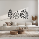 Geometric Leaf Trio Metal Wall Art - Modern Botanical Steel Decor - KAF114