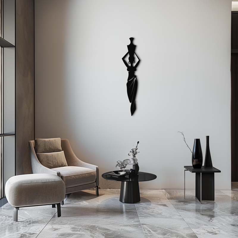 Abstract African Woman Metal Wall Art - Modern Black Steel Wall Decor - KAF125