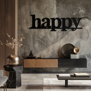Happy Metal Wall Art - Modern Minimalist Word Sign Decor - KAF127