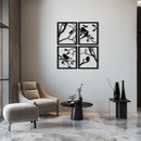 Bird Silhouette Metal Wall Art - 4-Piece Modern Steel Wall Decor - KAF128