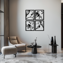 Bird Silhouette Metal Wall Art - 4-Piece Modern Steel Wall Decor - KAF128
