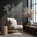 Geometric World Map Metal Wall Art - Modern Compass-Inspired Steel Decor - KAF131