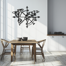 Geometric World Map Metal Wall Art - Modern Compass-Inspired Steel Decor - KAF131