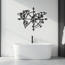 Geometric World Map Metal Wall Art - Modern Compass-Inspired Steel Decor - KAF131