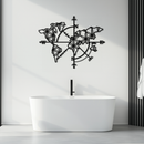 Geometric World Map Metal Wall Art - Modern Compass-Inspired Steel Decor - KAF131