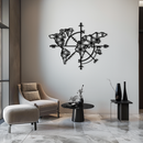 Geometric World Map Metal Wall Art - Modern Compass-Inspired Steel Decor - KAF131