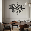 Geometric World Map Metal Wall Art - Modern Compass-Inspired Steel Decor - KAF131