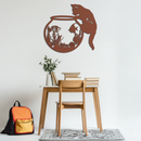 Curious Cat and Fishbowl Metal Wall Art - Playful Geometric Steel Decor - KAF135