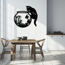 Curious Cat and Fishbowl Metal Wall Art - Playful Geometric Steel Decor - KAF135