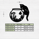 Curious Cat and Fishbowl Metal Wall Art - Playful Geometric Steel Decor - KAF135