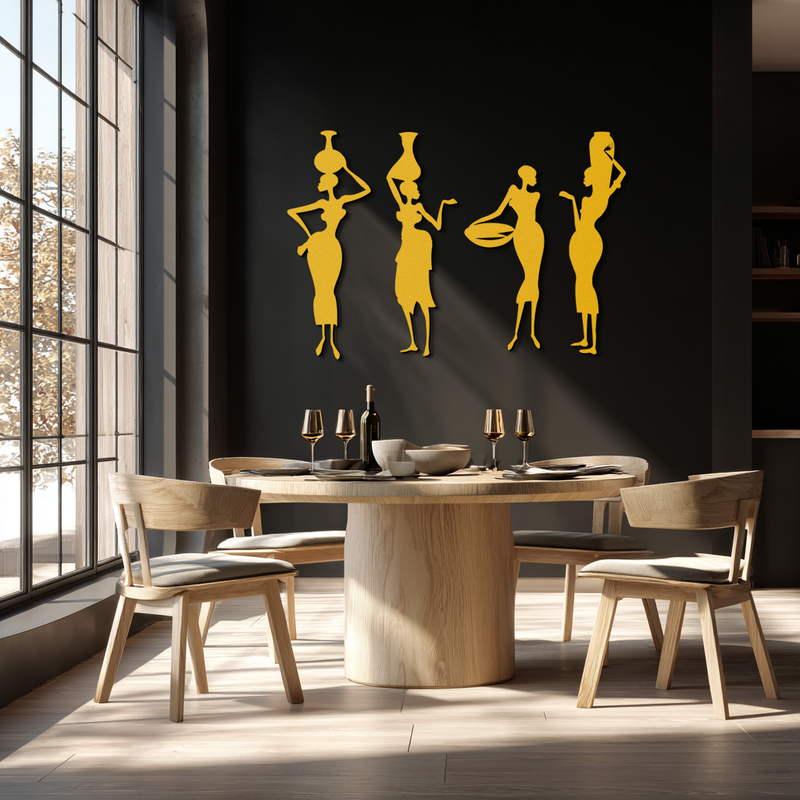 African Women Silhouette Metal Wall Art - Elegant Tribal Wall Decor - KAF136