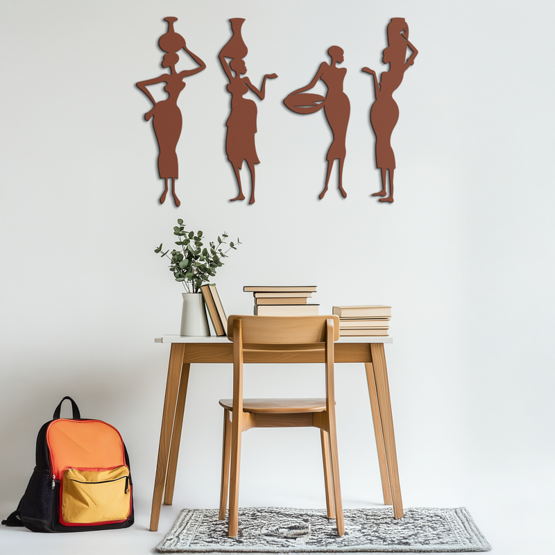 African Women Silhouette Metal Wall Art - Elegant Tribal Wall Decor - KAF136