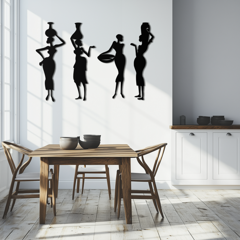 African Women Silhouette Metal Wall Art - Elegant Tribal Wall Decor - KAF136