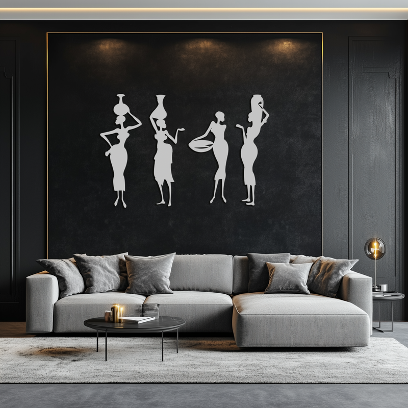 African Women Silhouette Metal Wall Art - Elegant Tribal Wall Decor - KAF136
