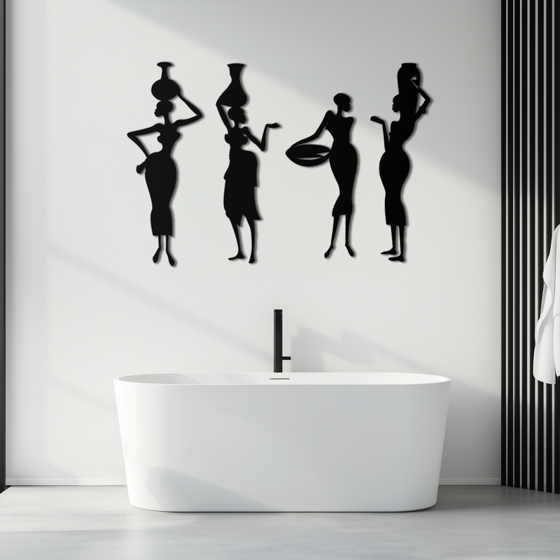 African Women Silhouette Metal Wall Art - Elegant Tribal Wall Decor - KAF136