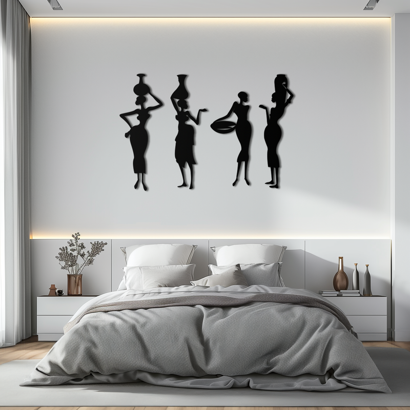 African Women Silhouette Metal Wall Art - Elegant Tribal Wall Decor - KAF136