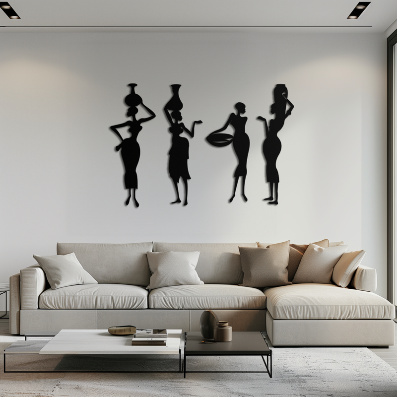 African Women Silhouette Metal Wall Art - Elegant Tribal Wall Decor - KAF136
