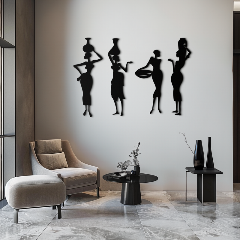 African Women Silhouette Metal Wall Art - Elegant Tribal Wall Decor - KAF136