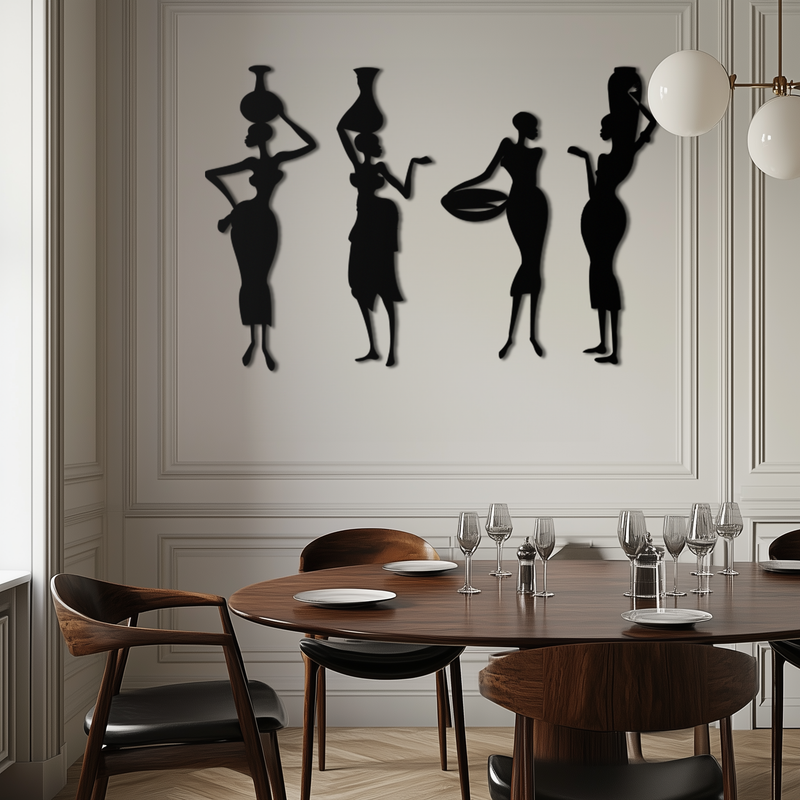 African Women Silhouette Metal Wall Art - Elegant Tribal Wall Decor - KAF136