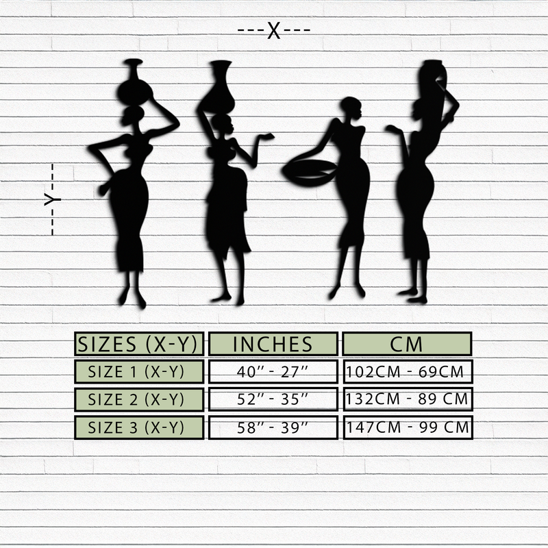 African Women Silhouette Metal Wall Art - Elegant Tribal Wall Decor - KAF136