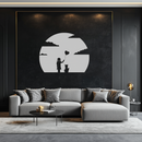 Heart Balloon Girl & Cat Metal Wall Art - Whimsical Steel Decor - KAF140