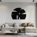 Heart Balloon Girl & Cat Metal Wall Art - Whimsical Steel Decor - KAF140