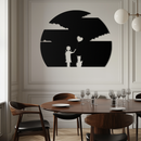 Heart Balloon Girl & Cat Metal Wall Art - Whimsical Steel Decor - KAF140