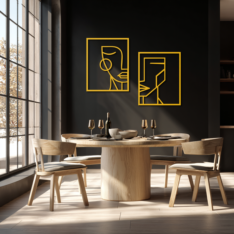 Abstract Faces Metal Wall Art - Modern Geometric Line Art Decor - KAF146