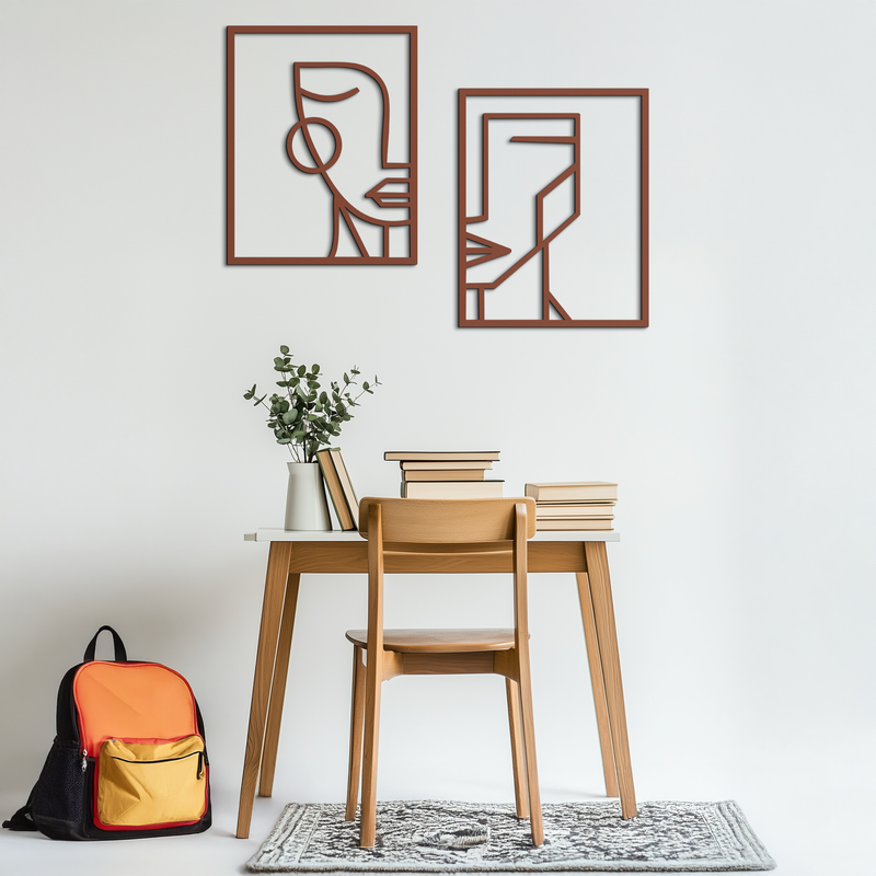 Abstract Faces Metal Wall Art - Modern Geometric Line Art Decor - KAF146