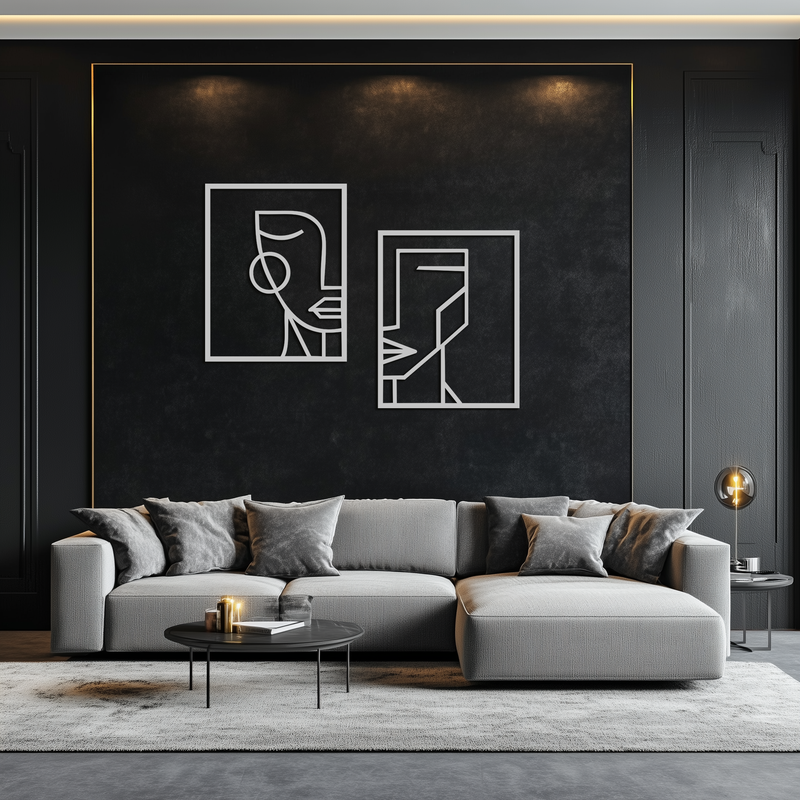 Abstract Faces Metal Wall Art - Modern Geometric Line Art Decor - KAF146