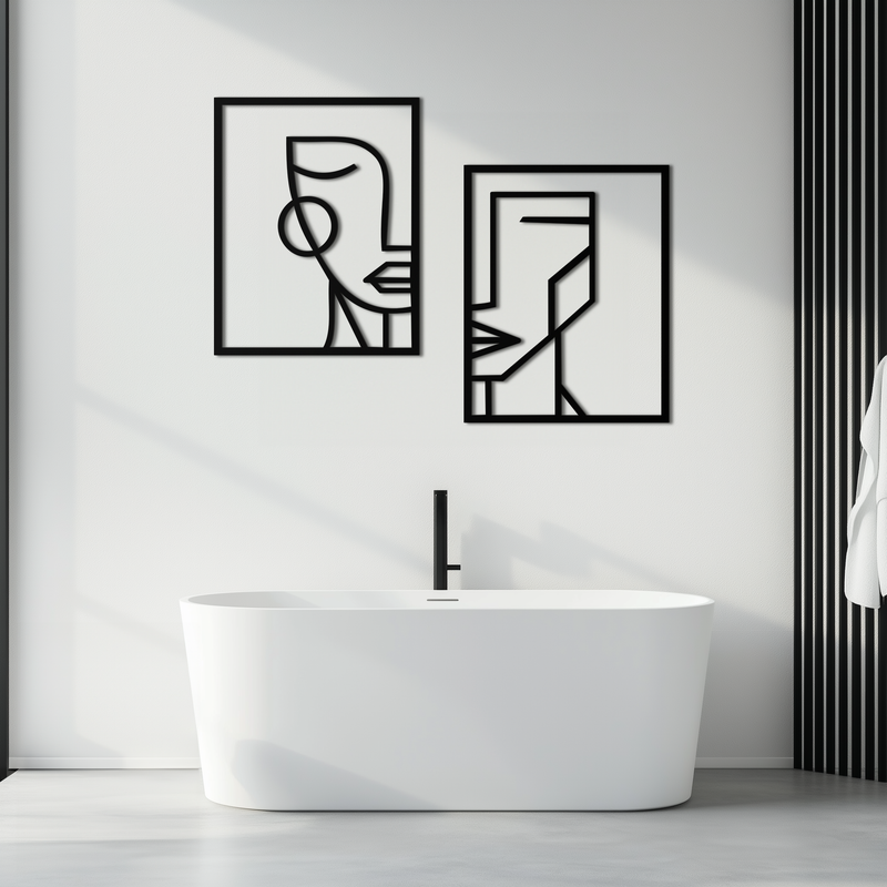 Abstract Faces Metal Wall Art - Modern Geometric Line Art Decor - KAF146