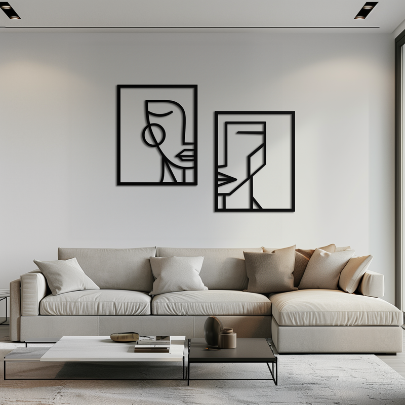 Abstract Faces Metal Wall Art - Modern Geometric Line Art Decor - KAF146